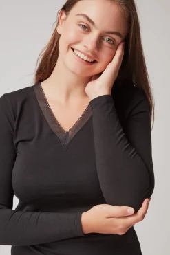 Gisela Camiseta térmica escote pico negro Outlet