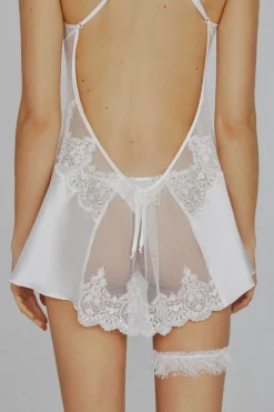 Ivette Bridal Camisón de satén con tanga en blanco marfil Sale