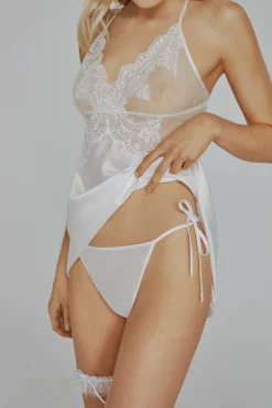 Ivette Bridal Camisón de satén con tanga en blanco marfil Sale