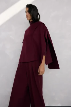 Pedro del Hierro Capa de lana de doble faz traspasada Burdeos Online