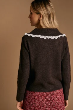 Polín Et Moi Cardigan cuello Bali Marr&oacute;n oscuro Outlet