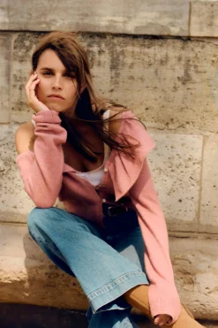 Springfield Cardigan escote volante naranja Hot