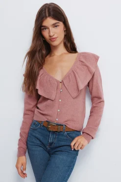 Springfield Cardigan escote volante naranja Hot