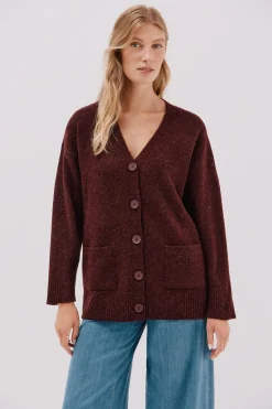 Cortefiel Cardigan largo bolsillos Vino Hot