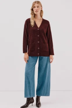 Cortefiel Cardigan largo bolsillos Vino Hot