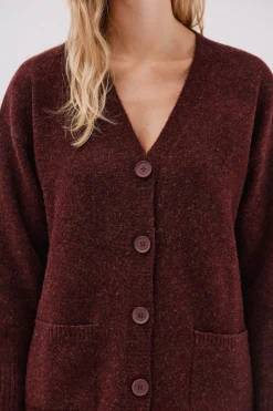 Cortefiel Cardigan largo bolsillos Vino Hot