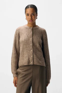 Object Cardigan punto calado Marr&oacute;n Sale