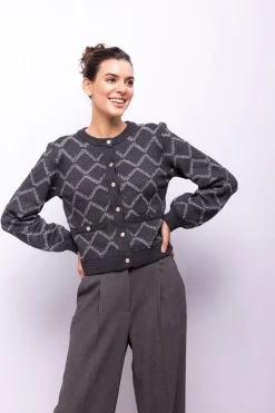 Object Cardigan punto rombos Gris oscuro Clearance