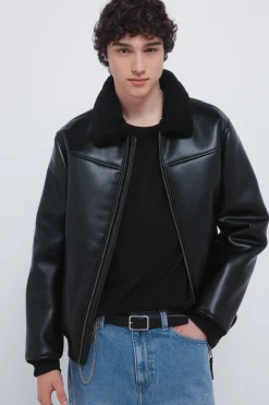 Springfield Cazadora aviador efecto piel doble faz negro