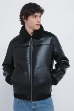 Springfield Cazadora aviador efecto piel doble faz negro