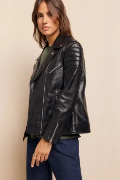 Slowlove Cazadora biker de napa con acolchado en hombros Negro Best