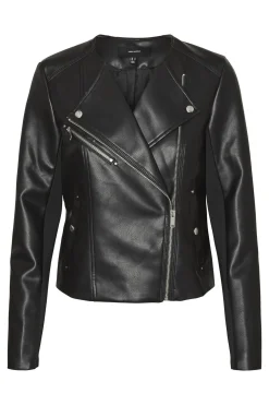 Vero Moda Cazadora biker de polipiel de mujer Negro New