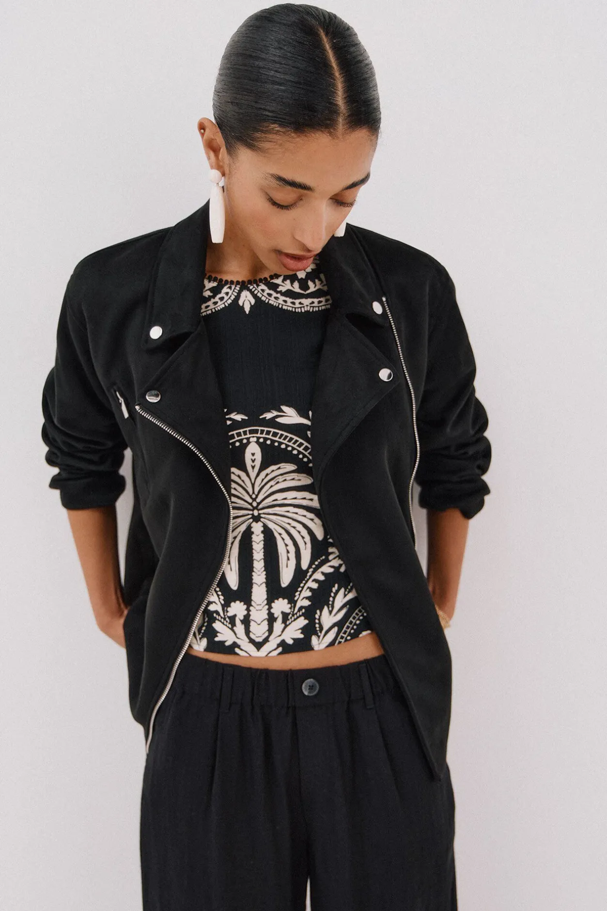 Cortefiel Cazadora biker efecto ante Negro Clearance