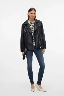 Vero Moda Cazadora biker efecto piel Negro Online