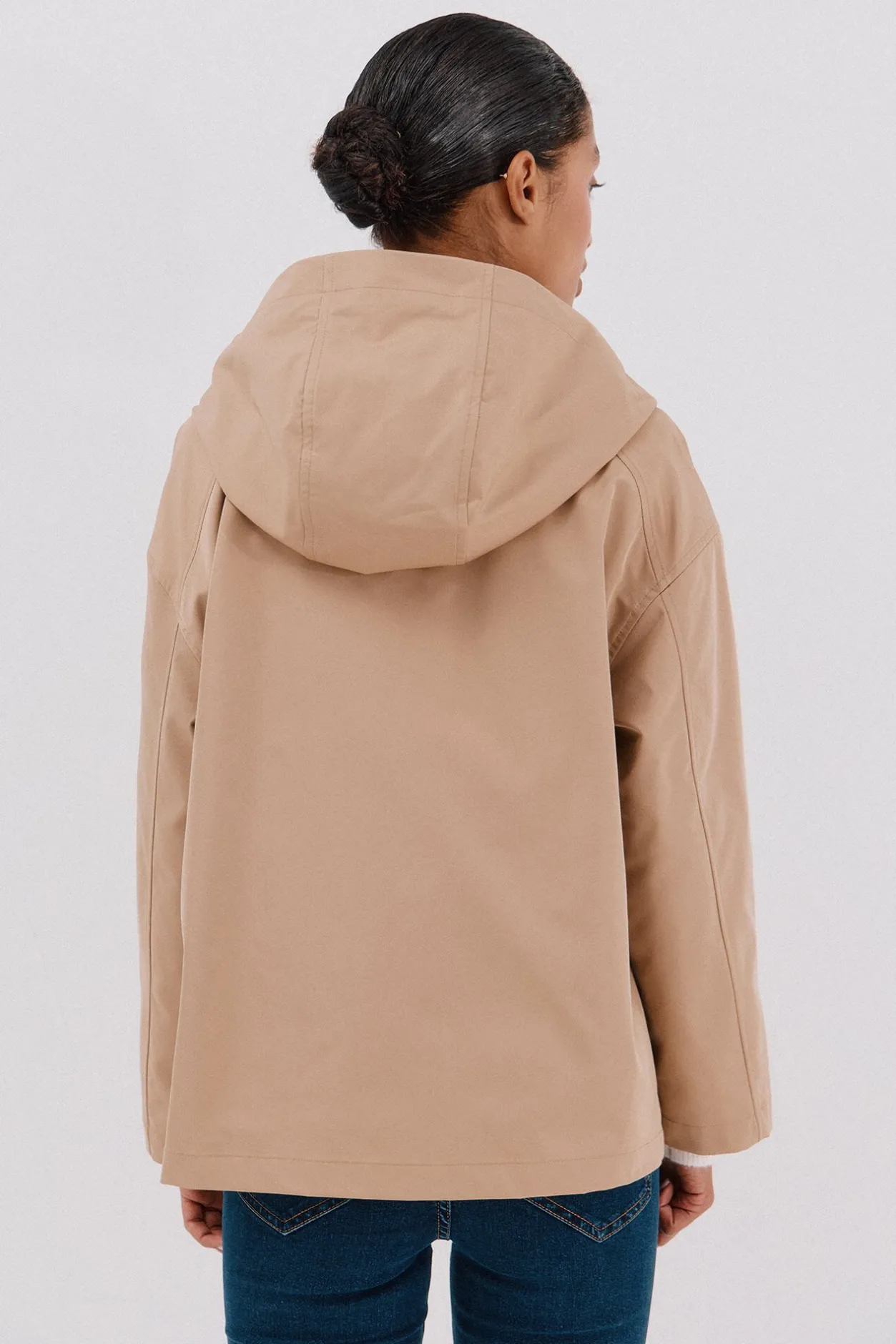 Cortefiel Cazadora corta botones automáticos Beige Online