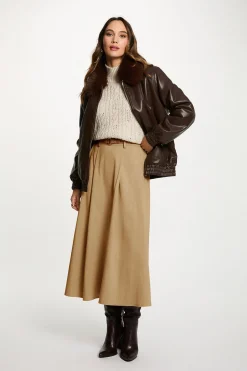 Morgan Cazadora corta con cuello de pelo Marr&oacute;n Sale