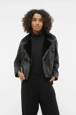 Vero Moda Cazadora corta efecto piel Negro Sale