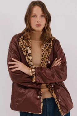 Cortefiel Cazadora corta reversible efecto pelo Marr&oacute;n oscuro Outlet