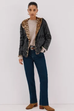 Cortefiel Cazadora corta reversible efecto pelo Negro Best