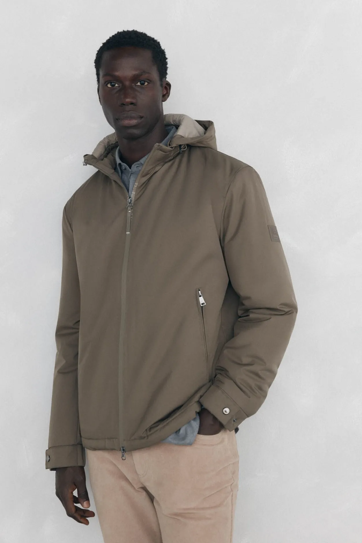 Pedro del Hierro Cazadora cremallera con capucha Beige Hot