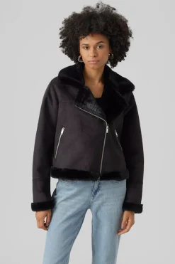 Vero Moda Cazadora de mujer de terciopelo con cremallera Negro Sale