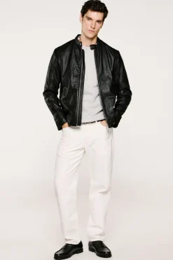 Selected Cazadora de piel Negro Best