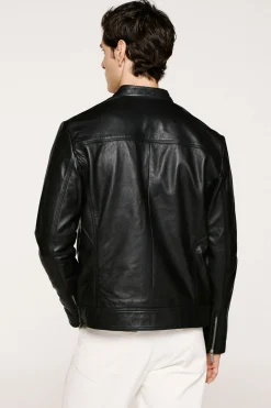 Selected Cazadora de piel Negro Best