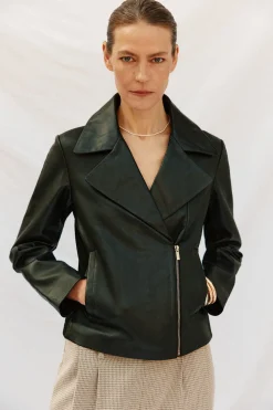 Cortefiel Cazadora de piel biker Negro Outlet