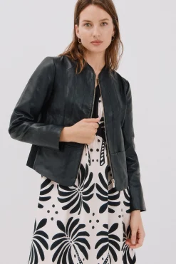 Cortefiel Cazadora de piel biker Negro Outlet