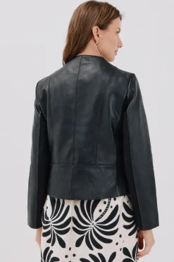 Cortefiel Cazadora de piel biker Negro Outlet