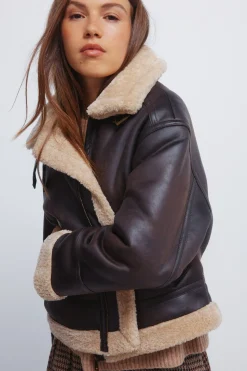 Springfield Cazadora doble faz cuello pelo marr&oacute;n Online