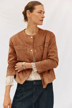 Cortefiel Cazadora efecto piel Beige Sale