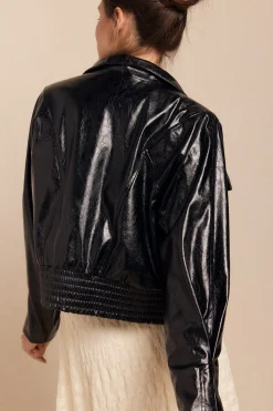 Slowlove Cazadora efecto piel brillo Negro Clearance