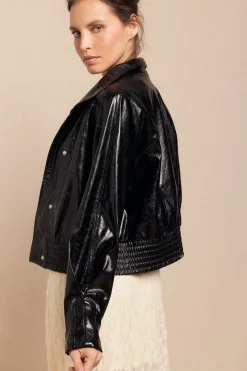 Slowlove Cazadora efecto piel brillo Negro Clearance