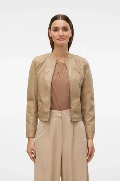 Vero Moda Cazadora efecto piel cuello Perkins Marr&oacute;n New