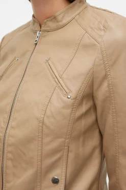 Vero Moda Cazadora efecto piel cuello Perkins Marr&oacute;n New