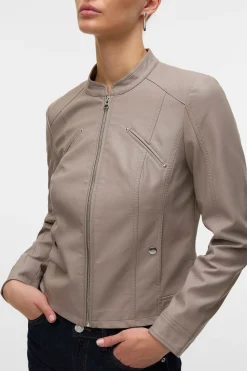 Vero Moda Cazadora efecto piel cuello Perkins Gris Outlet
