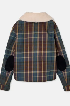 Silbon Cazadora encerada borrego cuadros Estampado verde Sale