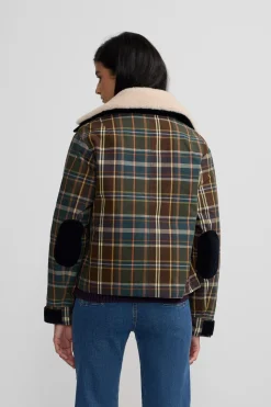 Silbon Cazadora encerada borrego cuadros Estampado verde Sale