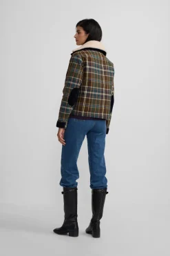 Silbon Cazadora encerada borrego cuadros Estampado verde Sale