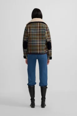 Silbon Cazadora encerada borrego cuadros Estampado verde Sale