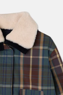 Silbon Cazadora encerada borrego cuadros Estampado verde Sale