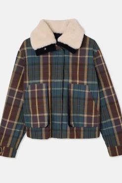 Silbon Cazadora encerada borrego cuadros Estampado verde Sale