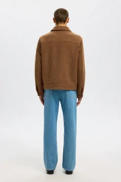 Selected Cazadora lana corta con cremallera Marr&oacute;n oscuro Clearance