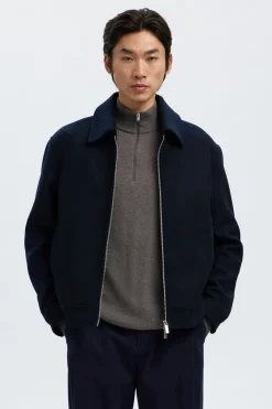 Selected Cazadora lana corta con cremallera Azul marino Hot