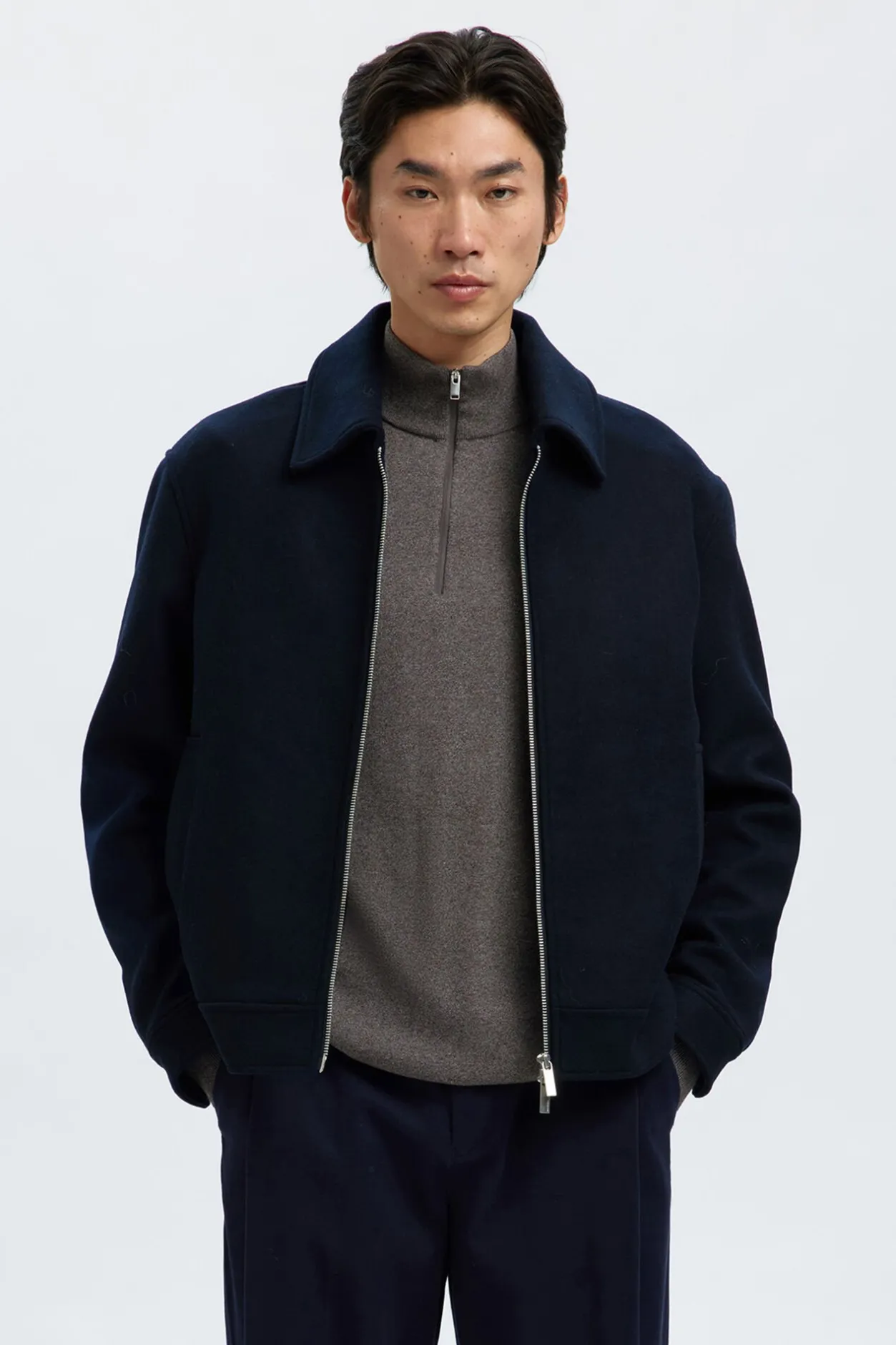 Selected Cazadora lana corta con cremallera Azul marino Hot