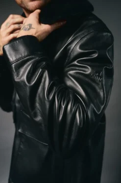 OOTO Cazadora piel cuello camisero Negro Discount