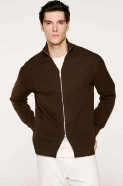 Selected Cazadora punto cremallera 100% algodón orgánico Marr&oacute;n Best