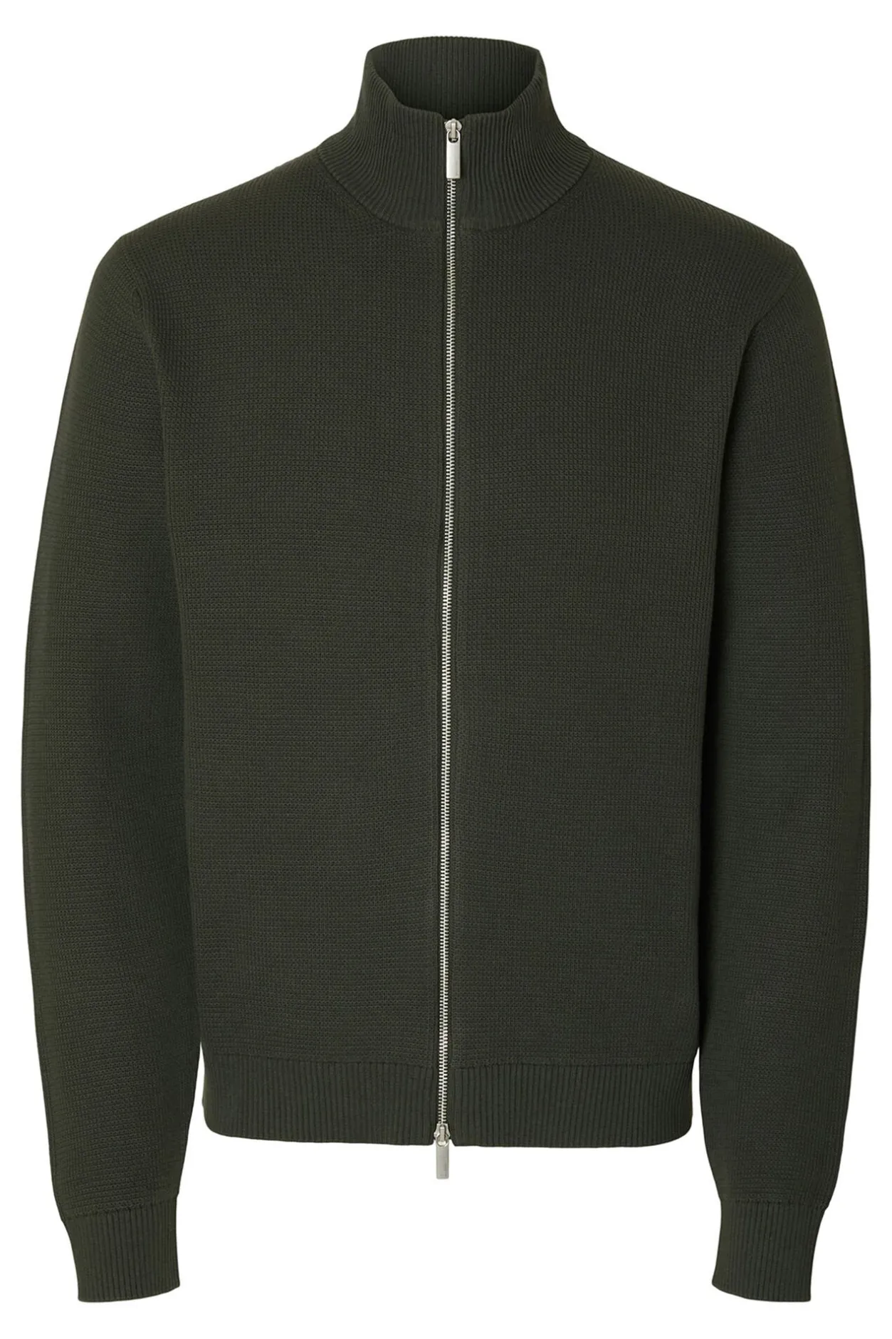 Selected Cazadora punto cremallera 100% algodón orgánico Verde oscuro Online