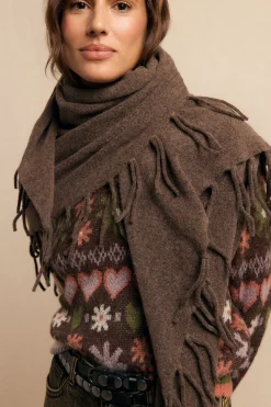 Slowlove Chal grueso flecos Marr&oacute;n Online